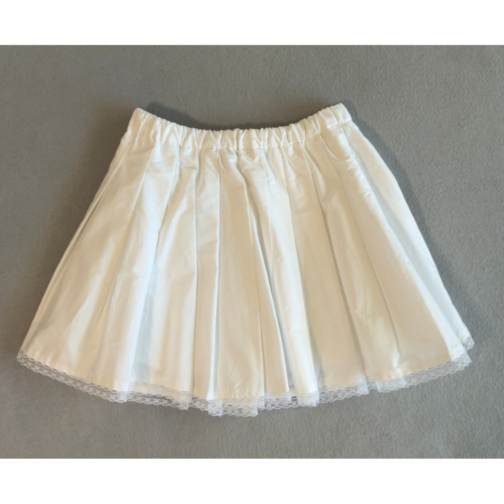 J.Crew White Pleated Cotton Mini Skirt Lace Trim Drawstring Waist Size XS - Picture 6 of 10